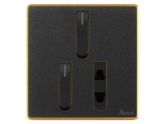 AQUA NEO ACRYLIC BLACK 2 GANG SWITCH + 1 SOCKET – Aqua NEO Acrylic Black