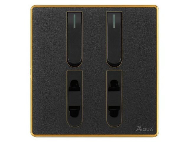 AQUA NEO ACRYLIC BLACK 2 GANG SWITCH + 2 SOCKET – Aqua NEO Acrylic Black