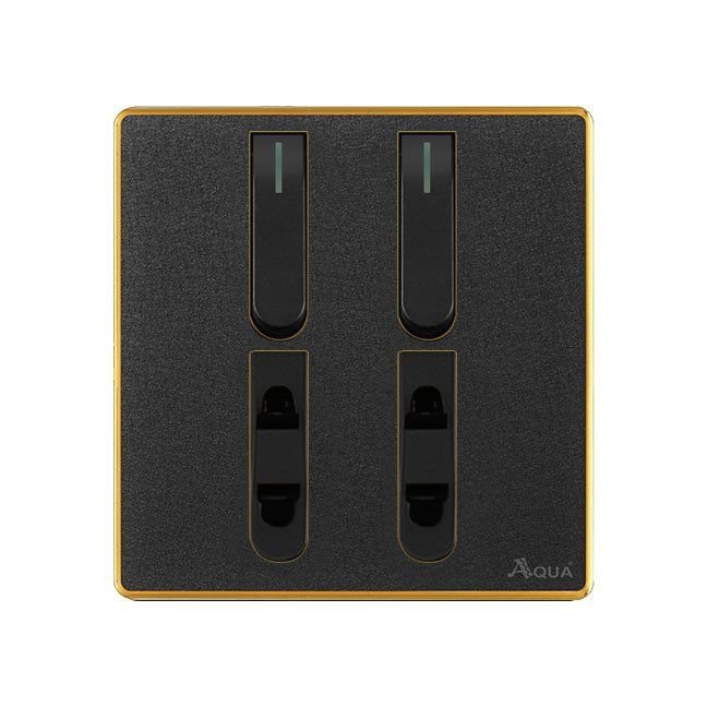 AQUA NEO ACRYLIC BLACK 2 GANG SWITCH + 2 SOCKET – Aqua NEO Acrylic Black