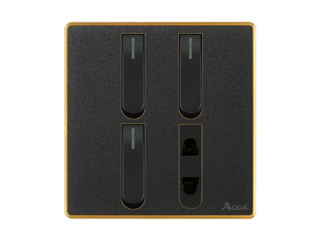 AQUA NEO ACRYLIC BLACK 3 GANG SWITCH + 1 SOCKET – Aqua NEO Acrylic Black