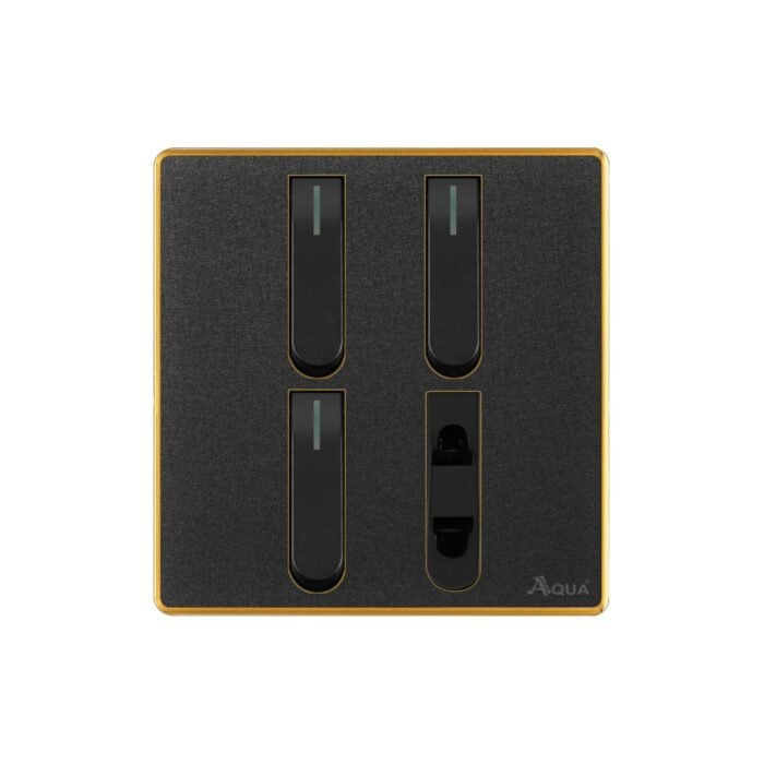 AQUA NEO ACRYLIC BLACK 3 GANG SWITCH + 1 SOCKET – Aqua NEO Acrylic Black