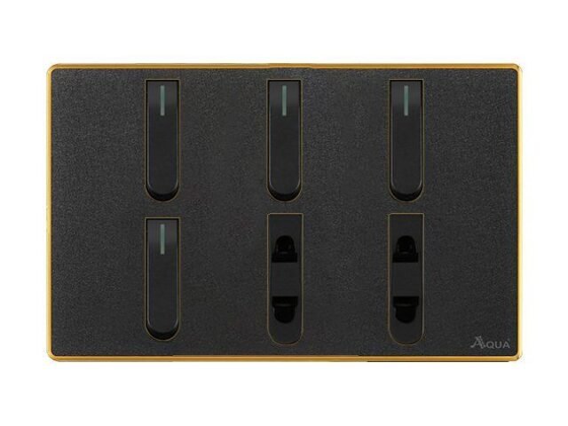 AQUA NEO ACRYLIC BLACK 4 GANG SWITCH + 2 SOCKET – Aqua NEO Acrylic Black