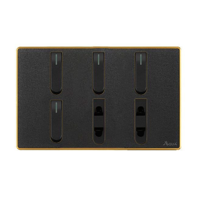 AQUA NEO ACRYLIC BLACK 4 GANG SWITCH + 2 SOCKET – Aqua NEO Acrylic Black