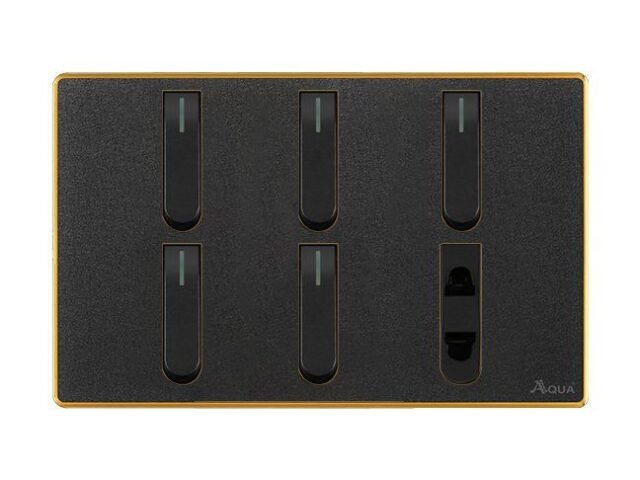 AQUA NEO ACRYLIC BLACK 5 GANG SWITCH + 1 SOCKET – Aqua NEO Acrylic Black