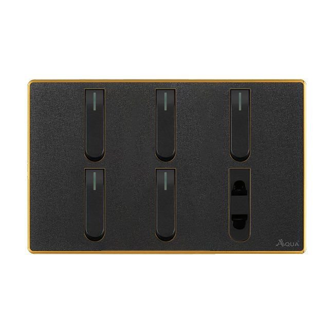 AQUA NEO ACRYLIC BLACK 5 GANG SWITCH + 1 SOCKET – Aqua NEO Acrylic Black