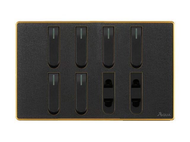 AQUA NEO ACRYLIC BLACK 6 GANG SWITCH + 2 SOCKET – Aqua NEO Acrylic Black