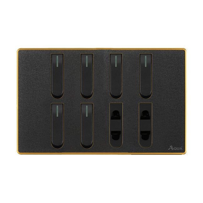 AQUA NEO ACRYLIC BLACK 6 GANG SWITCH + 2 SOCKET – Aqua NEO Acrylic Black