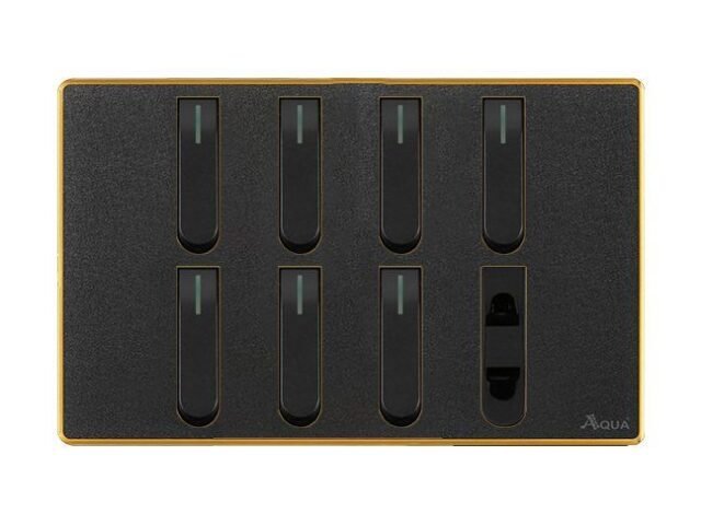 AQUA NEO ACRYLIC BLACK 7 GANG SWITCH + 1 SOCKET – Aqua NEO Acrylic Black
