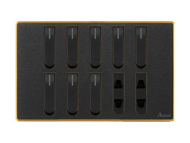 AQUA NEO ACRYLIC BLACK 8 GANG SWITCH + 2 SOCKET – Aqua NEO Acrylic Black
