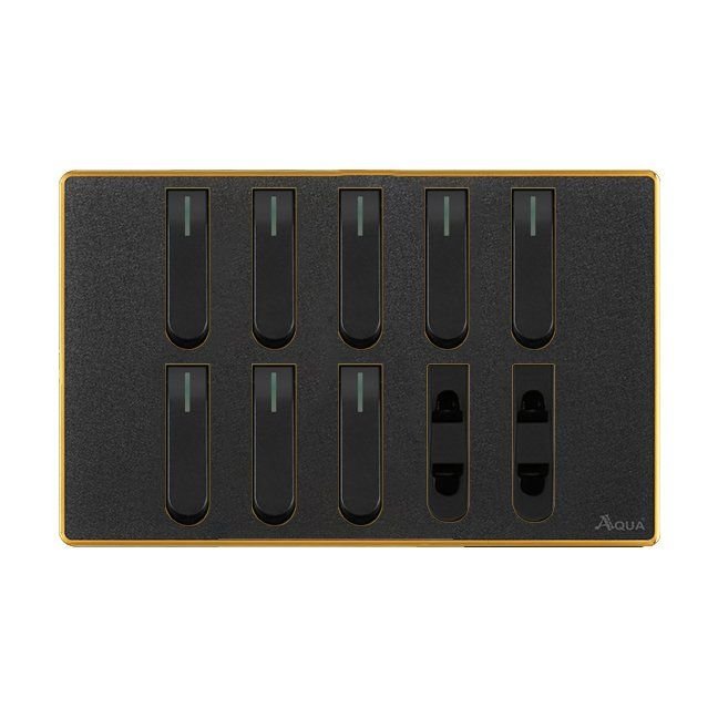 AQUA NEO ACRYLIC BLACK 8 GANG SWITCH + 2 SOCKET – Aqua NEO Acrylic Black