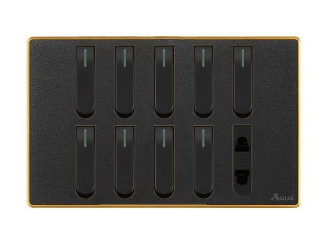AQUA NEO ACRYLIC BLACK 9 GANG SWITCH + 1 SOCKET – Aqua NEO Acrylic Black