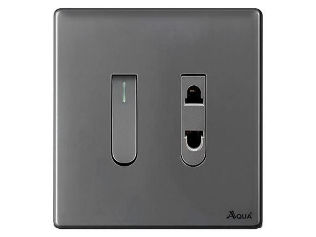 AQUA NEO SUPER GREY 1 GANG SWITCH + 1 SOCKET – Aqua NEO Super Grey