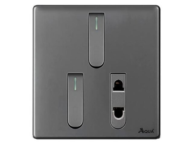 AQUA NEO SUPER GREY 2 GANG SWITCH + 1 SOCKET – Aqua NEO Super Grey