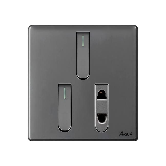 AQUA NEO SUPER GREY 2 GANG SWITCH + 1 SOCKET – Aqua NEO Super Grey