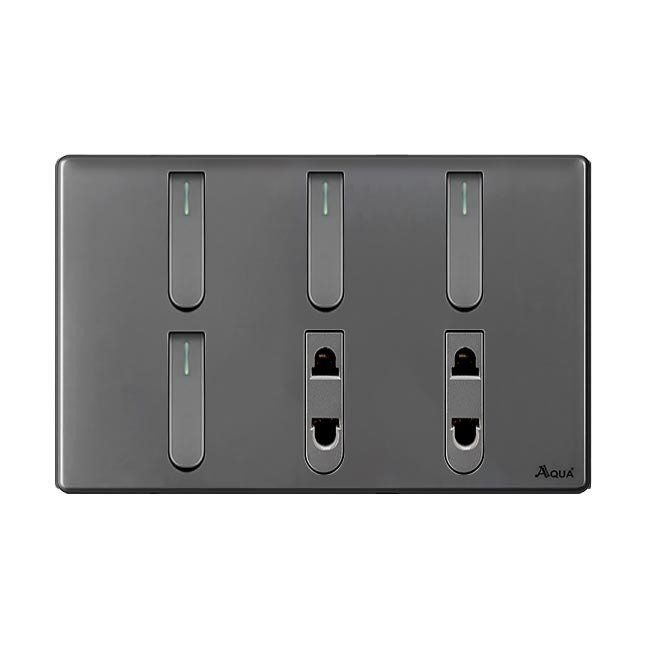 AQUA NEO SUPER GREY 4 GANG SWITCH + 2 SOCKET – Aqua NEO Super Grey