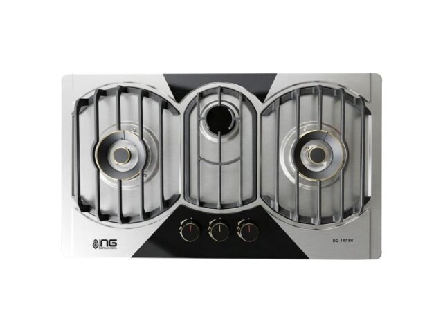 NasGas DG-147 Built-in Hob – 3 Brass Burners Stainless Steel Gas Stove with Auto Ignition – NasGas Built-in Hobs