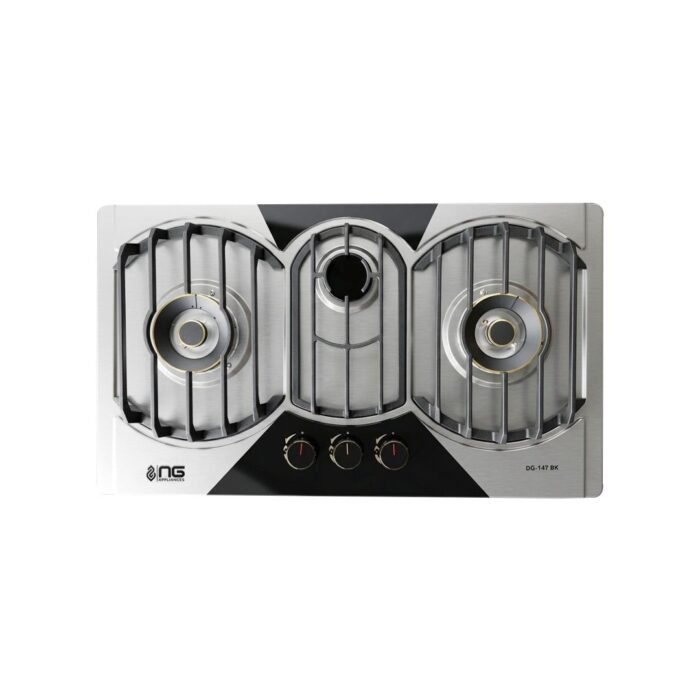 NasGas DG-147 Built-in Hob – 3 Brass Burners Stainless Steel Gas Stove with Auto Ignition – NasGas Built-in Hobs