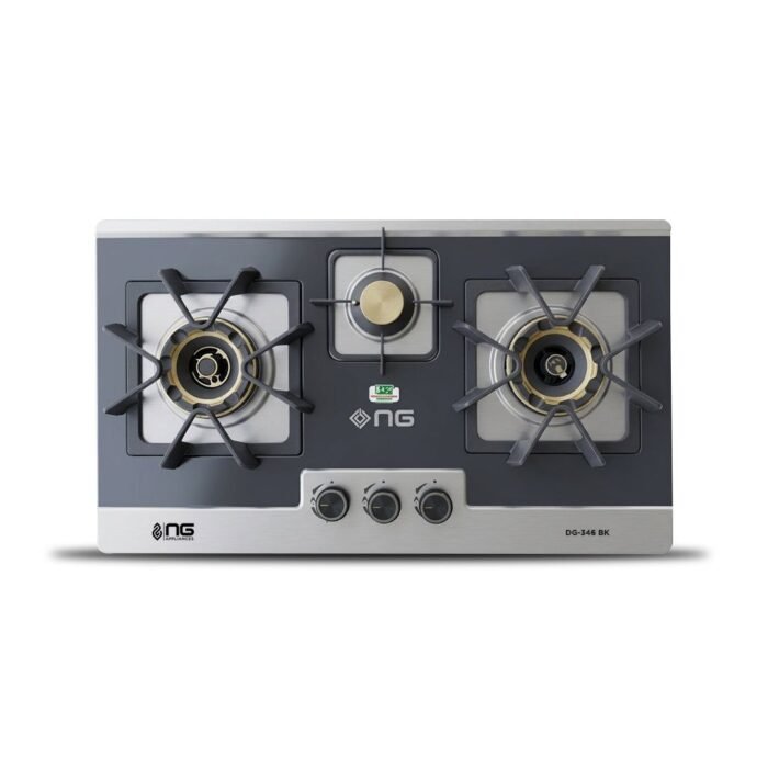 NasGas DG-346 BK Built-in Hob – 3 Burner Black & Steel Design with 5.5Kw Burners – NasGas Built-in Hobs
