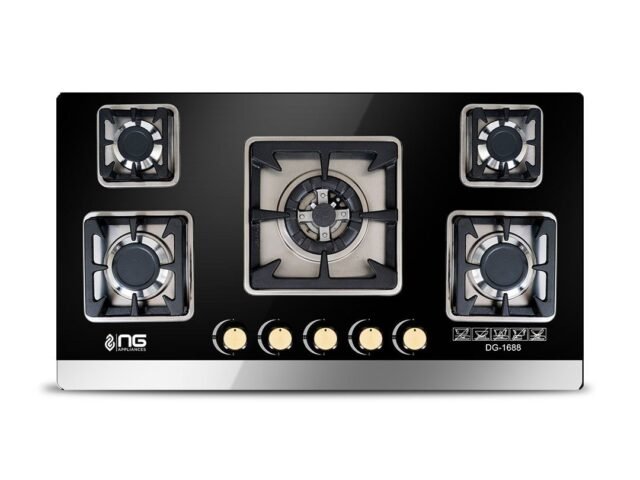 NasGas DG-GN 5 Built-in Hob – 5 Burner Tempered Glass Gas Stove with Auto Ignition – NasGas Built-in Hobs