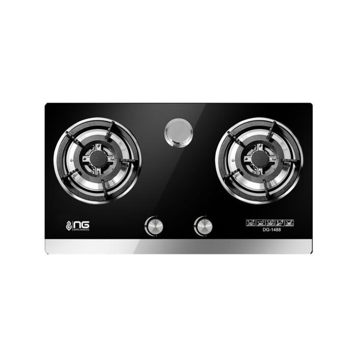 NasGas DG-GN2 Built-in Hob – 2 Burner Tempered Glass Gas Stove with Auto Ignition – NasGas Built-in Hobs